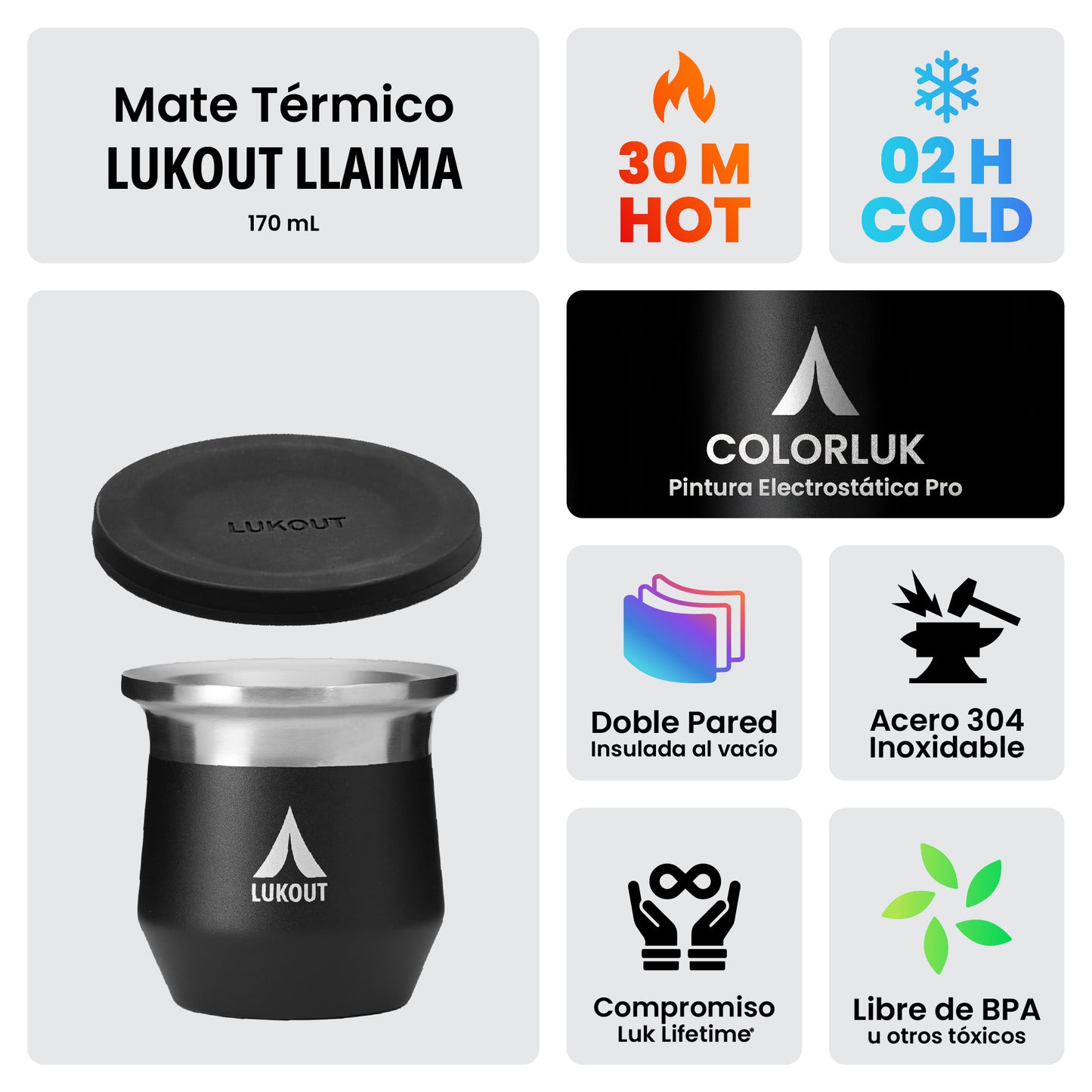 Mate térmico 170 ml Llaima + Tapa para mate incluida