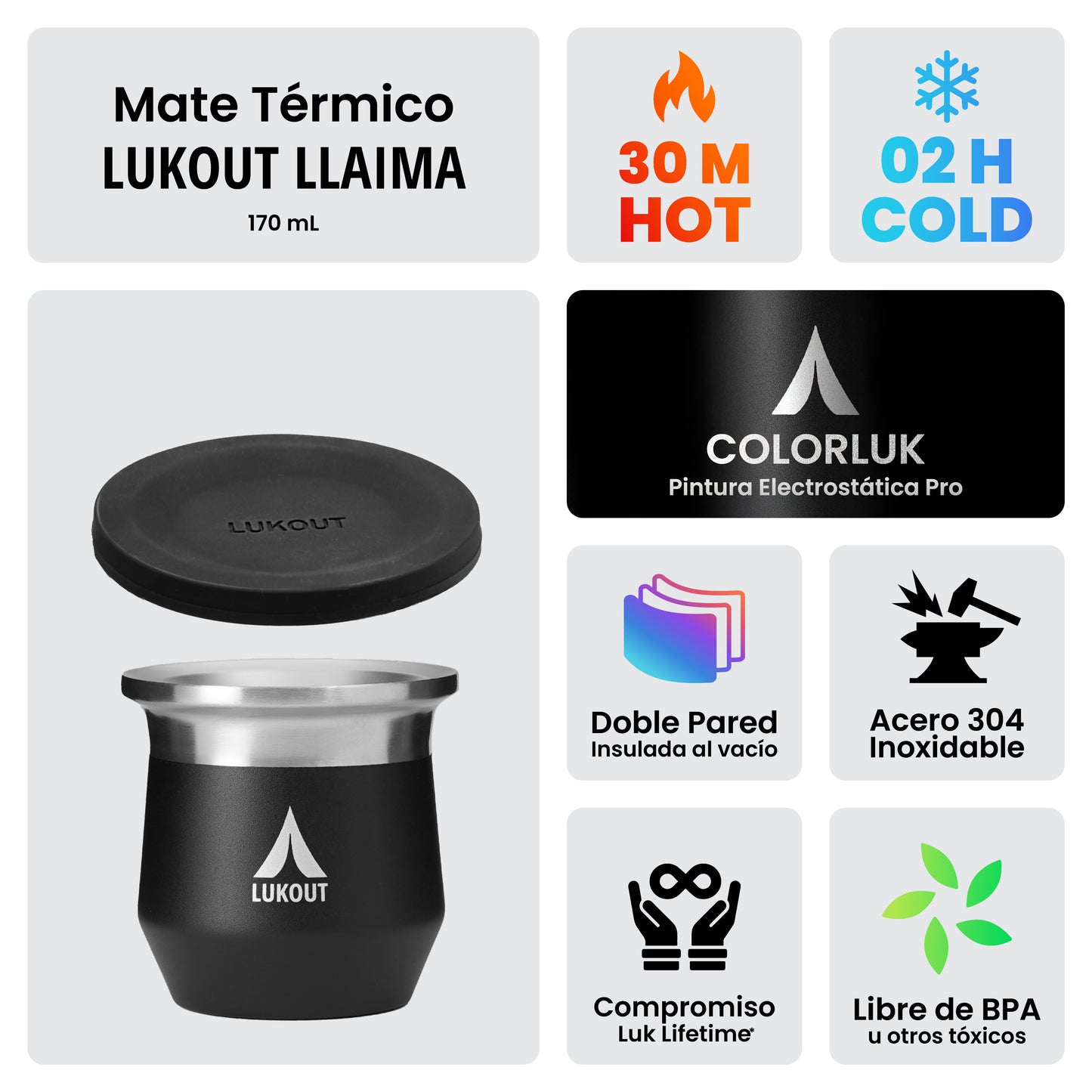 Mate térmico 170 ml Llaima + Tapa para mate incluida