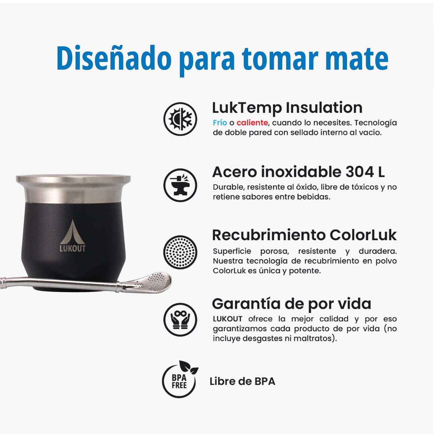 Mate térmico 170 ml + Tapa para mate incluida